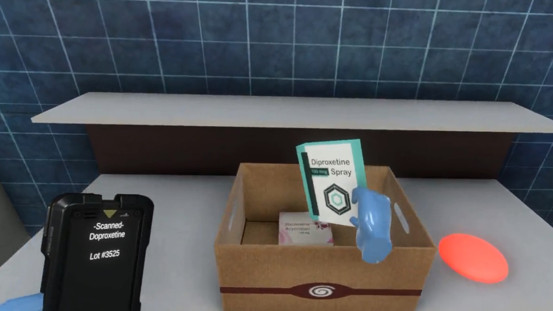 VR Screenshot of user packing items in a box